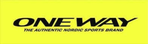 ONE WAY Logo für Nordic Sports auf leuchtend gelbem Hintergrund.